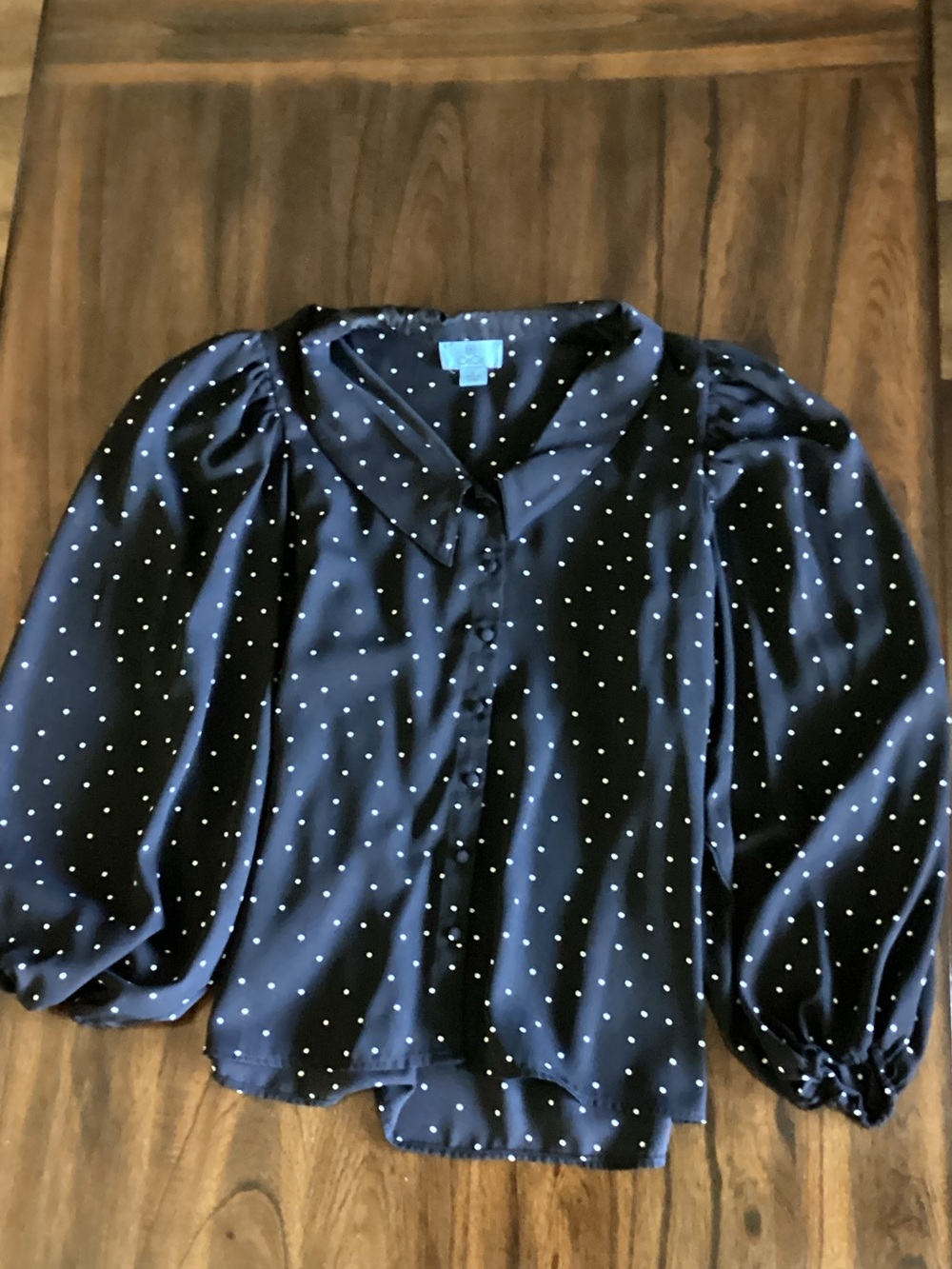 Bundle of2 blouses. CeCe Black Polka Dot Satin Blouse and Maurice’s black blouse